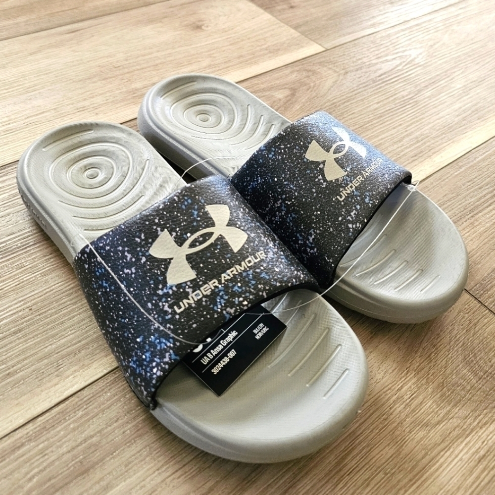 Brand New Under Armour Big Kids Ansa Graphic Strap Slide Sandal